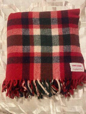 Vintage wool Troy Robe Classic Plaid Throw Blanket | tartan Lodgecore Fringe USA
